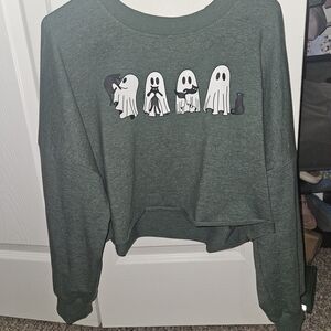 Cropped Green Ghost Graphic Sweatshirt